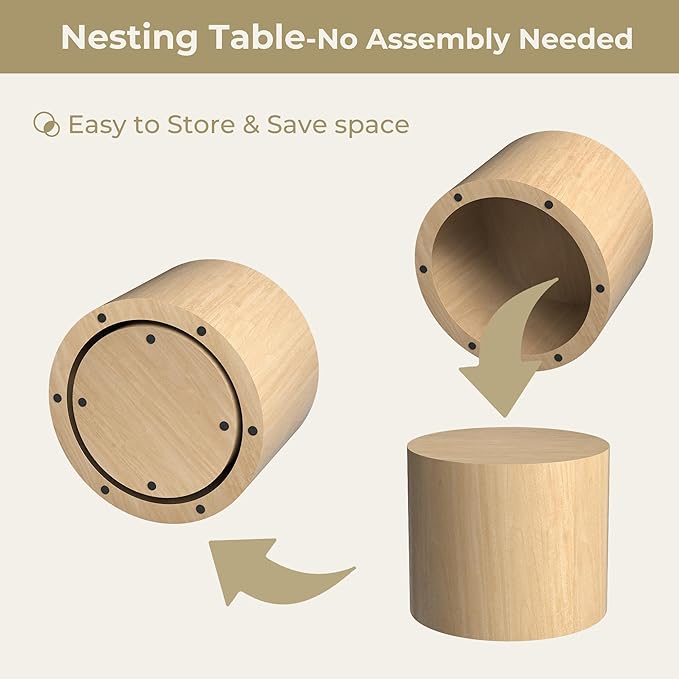 Nesting Coffee Table Set of 2, Round Yellow Nesting Table Modern Circle Coffee Tables Side End Tables for Small Spaces Living Room, Bedroom, Balcony, Office