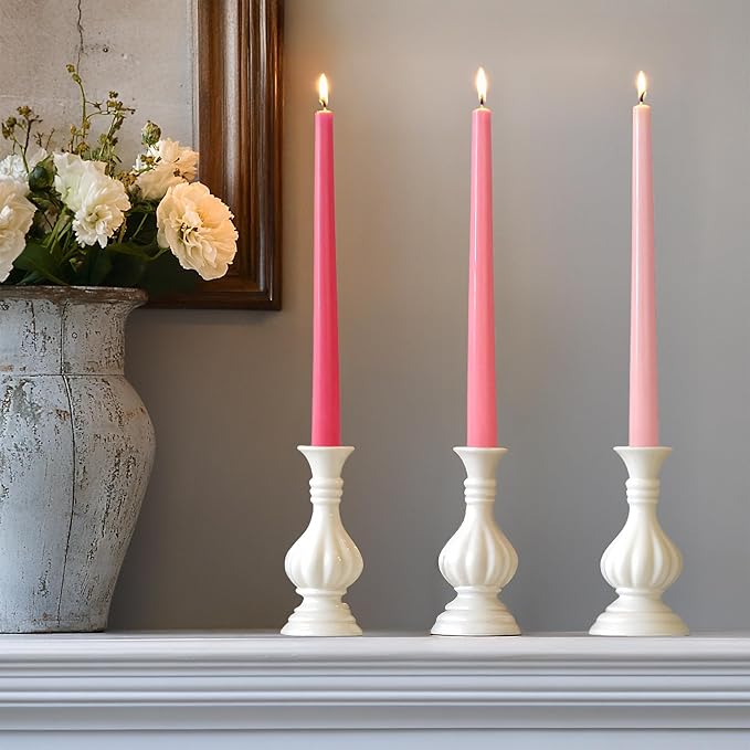 10" Classic Taper Candles, Three Pink Shades, 7-8 Hours Long Burning, Unscented Tall Candlesticks