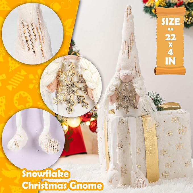 DraMosary Christmas Gnomes Plush Elf Decoration,3PCS Handmade Winter Gnomes Snowflake for Home Office Table Ornament Tiered Tray Party Decor