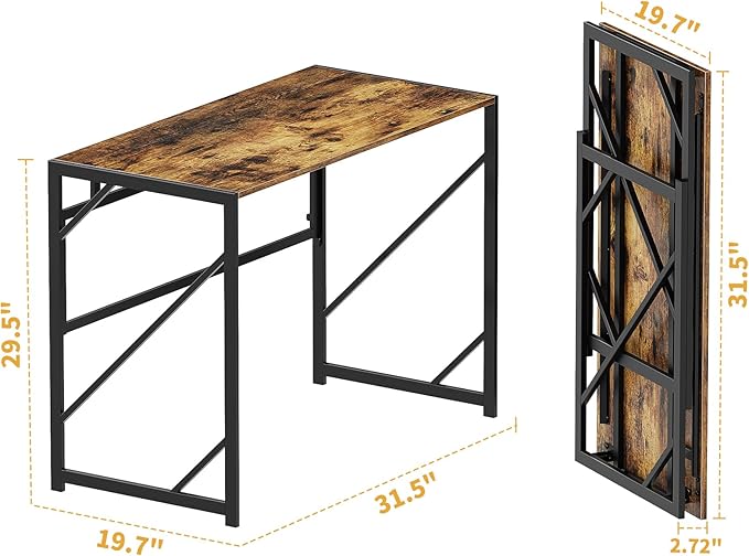Elephance Folding Desk Writing Computer Desk for Home Office, No-Assembly Study Office Desk Foldable Table for Small Spaces
