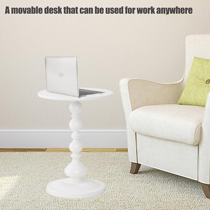 Pedestal White Metal Side Table, Small Sofa Coffee Table, Small TV Tray Table for The Sofa In the Living Room and Bedroom, Mini Coffee Table is Lightweight and Convenient to Move, 20.47 (H) *11.8 (W)