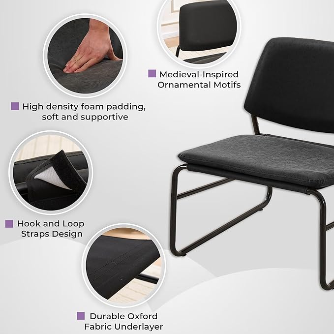 DAICO Modern Accent Chair Comfy Living Room Chair Armless Sling Accent Chairs Upholstered Side Sitting Chairs with Metal Frame for Office Reception Reading Bedroom Waiting Room, Black