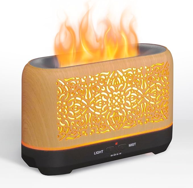 Earnest Living Essential Oil Diffuser Classic Flame Diffuser 200ml Timers Night Lights and Auto Off Function Home Office Humidifier Aromatherapy Diffusers for Essential Oils Wood