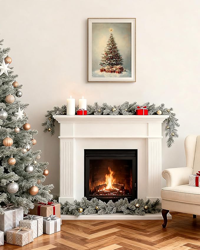 InSimSea Christmas Decor Framed Wall Art, Christmas tree and gifts Canvas Painting, Warm Holiday decor Unique Christmas Gifts For Table Wall Farmhouse Mantel Home Office 16L x 12W