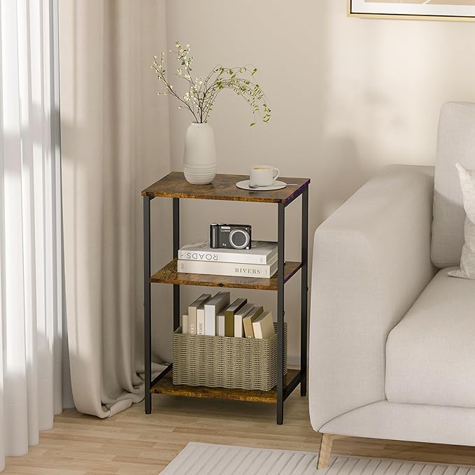 X-cosrack Side Table, Small End Table Record Player Stand with Storage, Vinyl Record Storage Night Stand for Living Room, Bedroom,Office(Patent Pending)(Rustic Brown and Classic Black)