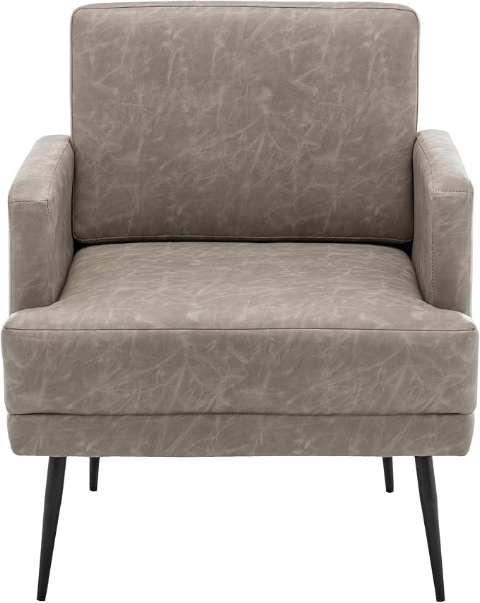MINCETA Accent Chair,Modern Upholstered Armchair with Back and Arms,Reading Accent Chairs for Living Room,PU Leather in Greige