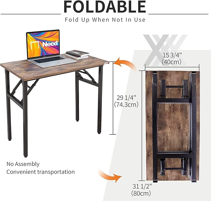 Need Small Desk 31 1/2" No Assembly Foldable Writing Table,Sturdy and Heavy Duty Folding Computer Desks for Small Space/Home Office/Dormitory AC5FB(80 * 40)