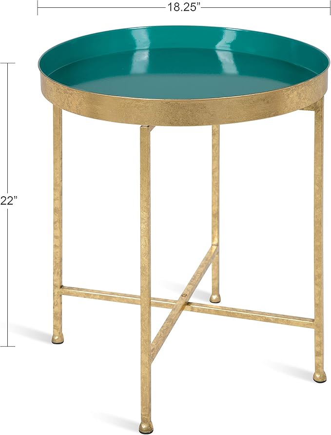 Kate and Laurel Celia Metal Foldable Round Accent Table, 18.25" x 18.25" x 22", Teal and Gold, Modern Minimalist Design and Detachable Magnetic Tabletop
