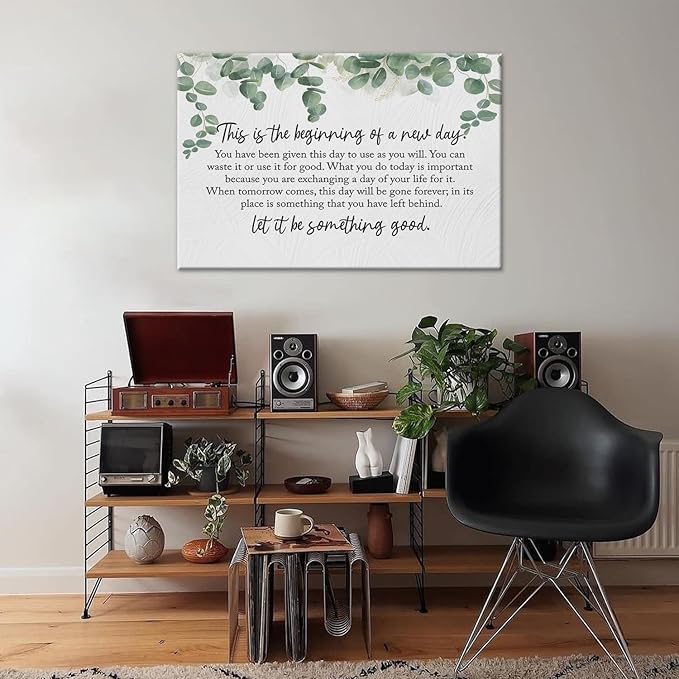 BIWSHA Inspirational This is the Beginning of a New Day Canvas Wall Art Prints Decor for Home Bathroom Bedroom Living Room Office，Motivation Themed Art Decor 16x24 Inch,Positive Saying Art Gifts