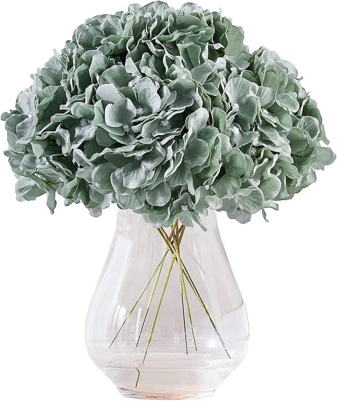 10Pcs Sage Green Artificial Hydrangea Flower Heads Hydrangea Silk Flowers Head for Wedding Centerpieces Bouquets DIY Floral Decor Home Decoration