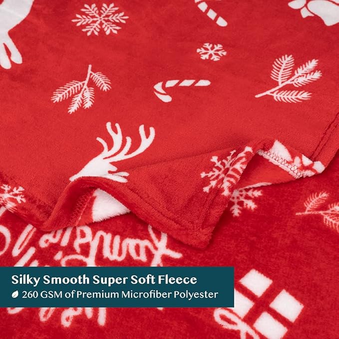 PAVILIA Premium Christmas Sherpa Throw Blanket | Christmas Decoration Gift, Fleece, Plush, Warm, Cozy Reversible Microfiber Holiday Blanket | Red Reindeer - 60x80 Twin