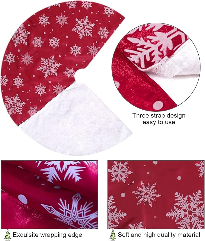 Flash World 36 Inch Large Christmas Tree Skirt Xmas Soft Cover Mat Decor Snowflake Collar Farmhouse Tree Skirt for Holiday Ornaments Party Home Indoor Decorations (Flocking Red, 48INCH)
