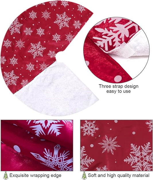 Flash World 36 Inch Large Christmas Tree Skirt Xmas Soft Cover Mat Decor Snowflake Collar Farmhouse Tree Skirt for Holiday Ornaments Party Home Indoor Decorations (Flocking Red, 48INCH)