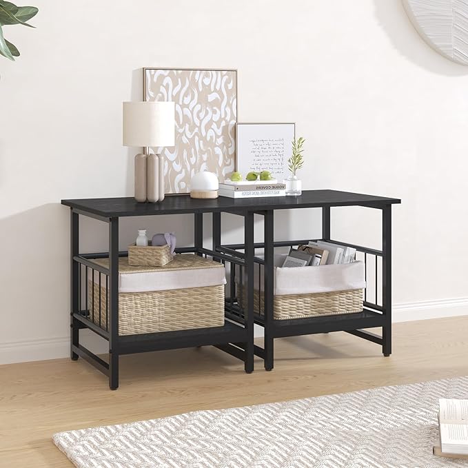 18" Square End Table, Modern Nightstand Side Table, Nightstand with Open Storage Shelf for Living Room, Heavy Duty Stand of Mini Beverage for Dorm, Kitchen Room, Black