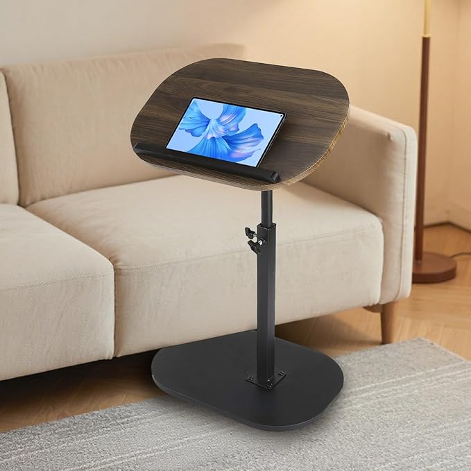 Side Table TV Tray for Couch,90° Tiltable TV Tray Table Height Adjustable 360° Swivel C Shaped End Table for Small Spaces,Bedside Bathroom Living Room(Walnut Color) (Tiltable Walnut)