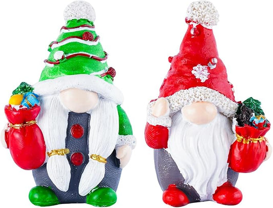 2-Piece Christmas Resin Gnome Statues, Suitable for Indoor & Outdoor Holiday Decor, Winter Christmas Table Decoration, Ideal for Mom, Dad, Friends