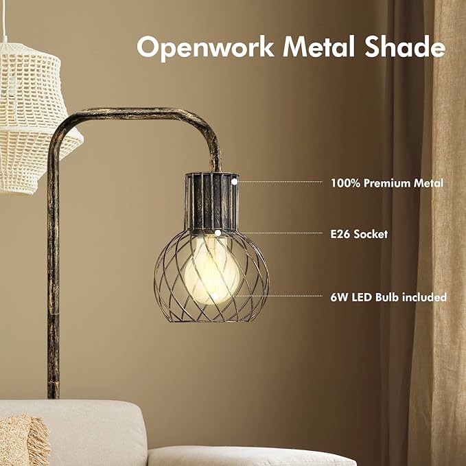 Industrial Floor Lamp, Antique Bronze Standing Lamp Modern with 6W LED Bulb, Foot Switch, Metal Tall Lamps for Living Room, Bedroom, Office, Vintage Stand Up Lamp, Minimalist Farmhouse Floor Lamp