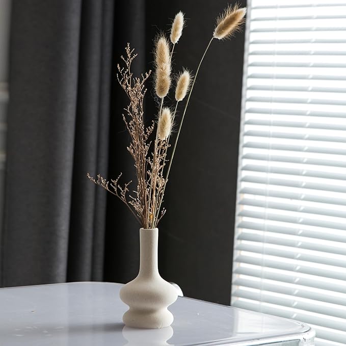 JOJUNO White Bud Vases, Small Ceramic Vase Set of 5, Mini Pottery Vases for Flowers, Decorative Vases for Home Modern Decor, Boho Decor, Chic Vases for Living Room Dining Table Shelves