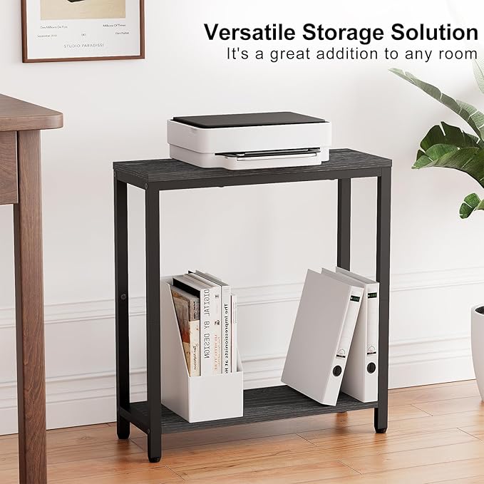 KIMBORA Narrow End Table for Small Spaces, 2 Tier Skinny Small Side Tables Living Room, Slim Couch Nightstand for Bedroom Bedside, Black