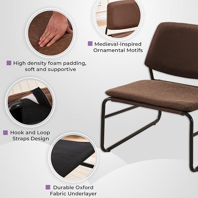 DAICO Modern Accent Chair Comfy Living Room Chair Armless Sling Accent Chairs Upholstered Side Sitting Chairs with Metal Frame for Office Reception Reading Bedroom Waiting Room, Brown