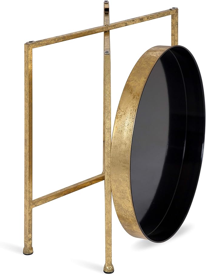 Kate and Laurel Celia Metal Foldable Round Accent Table, 18.25" x 18.25" x 22", Black Surface and Gold Frame, Modern Minimalist Design and Detachable Magnetic Tabletop