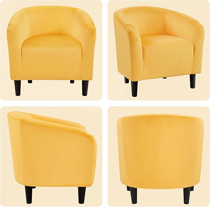 Yaheetech Accent Barrel Chair, Velvet Club Chair, Furry Sherpa Elegant Armchair with Cozy Soft Padded, Suitable for Living Room Bedroom Reception Room Office, Yellow