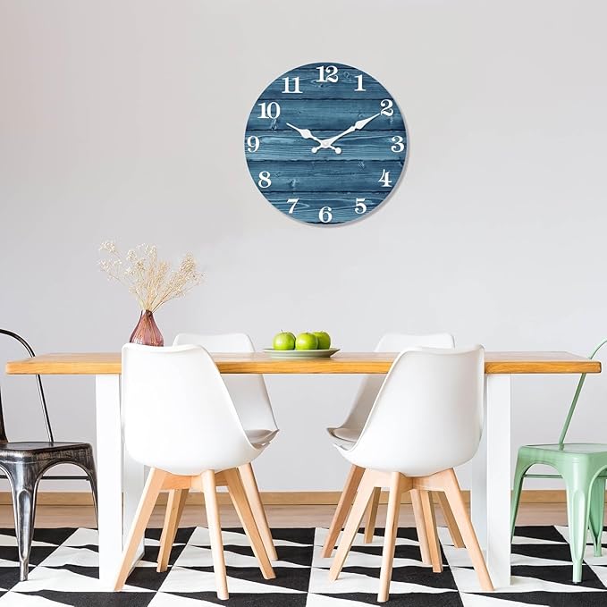 XFM Blue Wall Clock 24 Inch Farmhouse Wall Clocks Battery Operated Large Rustic Wall Clock Wood Silent Wall Clocks for Living Room Bedroom Home Office