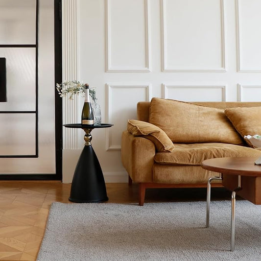 MSOBAIW Round Side Table Small Pedestal Table, Modern Circle Accent End Tables Living Room, Black Minimalist Drink Martini Tables for Small Spaces