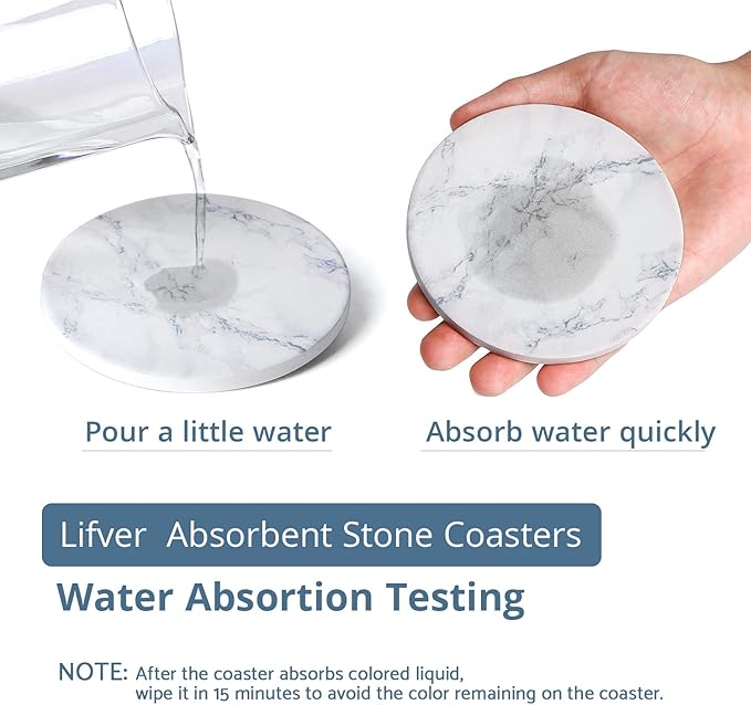 LIFVER Coasters Set of 8 for Drinks, White Marble-Style Anti-Slip Absorbent Drink Coasters with Holder, Modern Marble Stone Coaster for Home Patio Decor Coffee Bar Accessories Ideal Housewarming Gifts