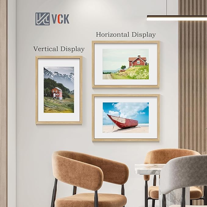 VCK 16x24 Poster Frame 2 Pack - Natural Oak, High-End Wood Picture Frames with Polished Plexiglass, Display 12x18 Photo with Mat or 16x24 without Mat, Art Gallery-Quality, Wall Hanging, Natural Oak
