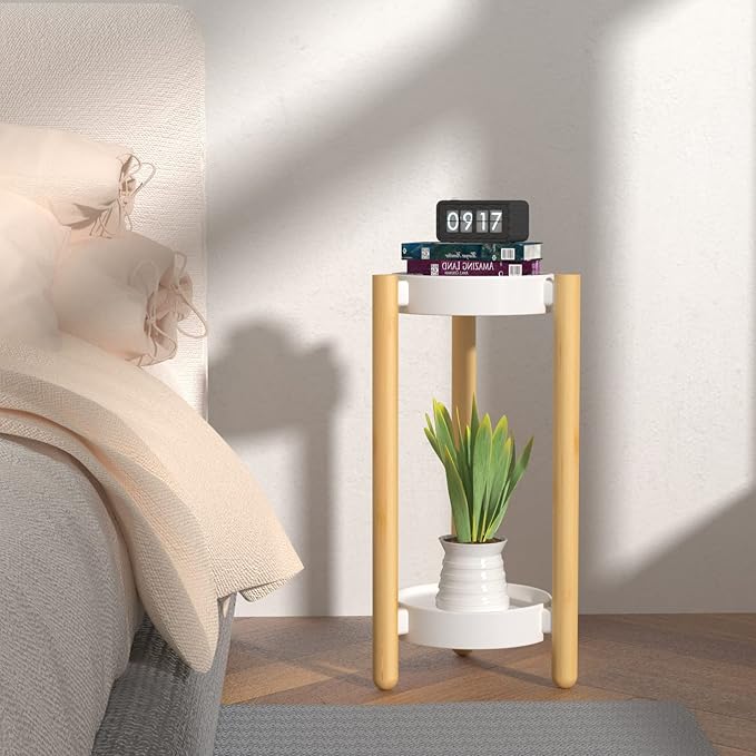 Wisuce Bamboo Plant Stands Indoor, 2 Tier Steel Tray Tall Corner Plant Stand Holder & Plant Display Rack for Outdoor Garden Indoor Home (2 Tier)