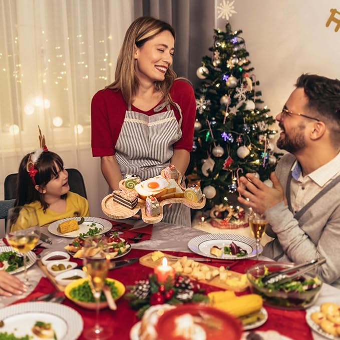 FOBSME 2 Pcs Christmas Wooden Serving Platters Christmas Tree and Gingerbread Man Charcuterie Boards Decorative Wood Trays Christmas Wood Snack Dish Plates for Xmas Holiday Housewarming Present