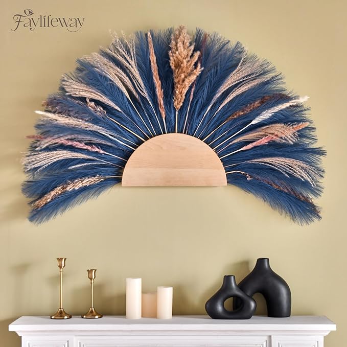 𝟱𝟬𝙥𝙘𝙨 Pampas Grass 𝟭𝟳in, Faux Pampas Grass Home Decor, Artificial Pampas Grass Fluffy Floral Flower Arrangement for Party Wedding Dinning Hall (𝗕𝗹𝘂𝗲)
