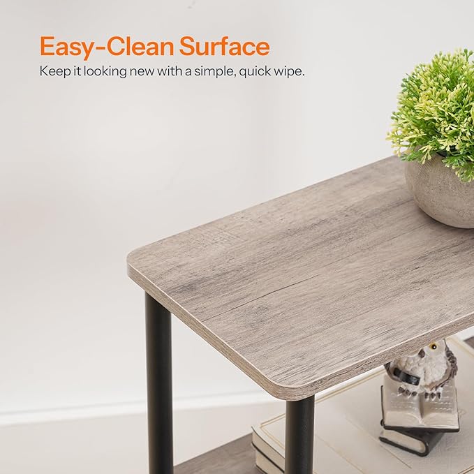 HOOBRO Narrow Side Table, 3-Tier Slim End Table No Tools Needed, Twist-On Assembly, Skinny Nightstand Sofa Storage Shelf for Living Room, Bedroom, Study, Greige and Black BG246BZ01