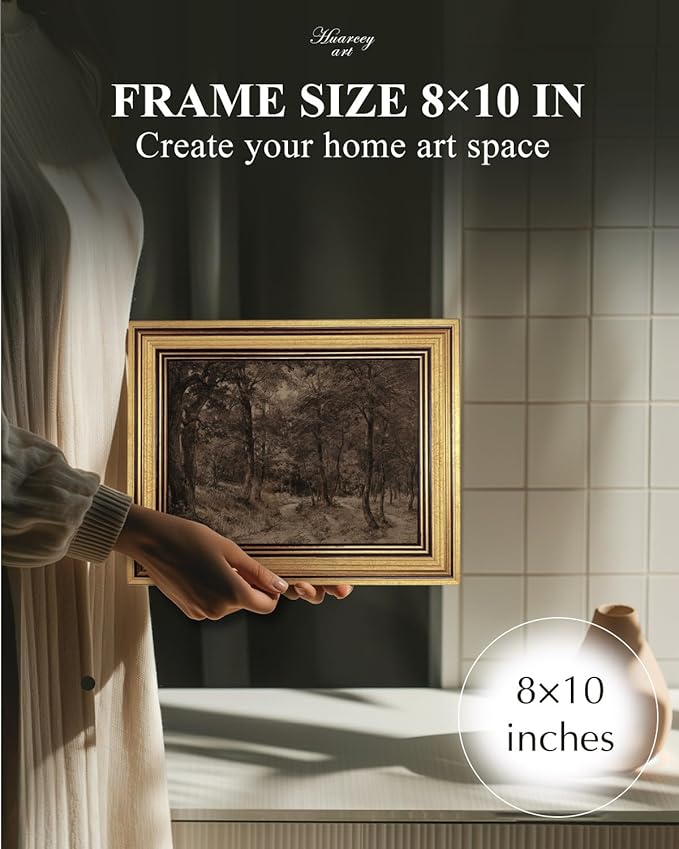 HUARCEY Gold Framed Vintage Wall Art for Living Room Nature Painting Prints Shelf Decor for Kitchen Aesthetic Bedroom Wall Art Gifts Charcoal Landscape Home Decor Farmhouse Path Forest Canvas Artwork