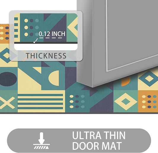 Ultra Thin Door Mat Indoor Entrance, 1/10 in Thin Door Mats for Inside Entry, Non-Slip Rubber Backing Washable Doormat, Fade Resistant, Absorbent, Low Profile Dirt Trapper, 30"X17"
