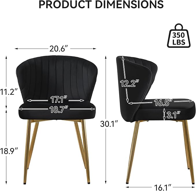 Velvet Vanity Chair, Modern Makeup Chair with Back Golden Legs, Small Cute Accent Chair for Vanity, Living Room, Bedroom, Beige, Black