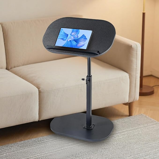 Side Table TV Tray for Couch,90° Tiltable TV Tray Table Height Adjustable 360° Swivel C Shaped End Table for Small Spaces,Bedside Bathroom Living Room(Walnut Color) (Tiltable Black)