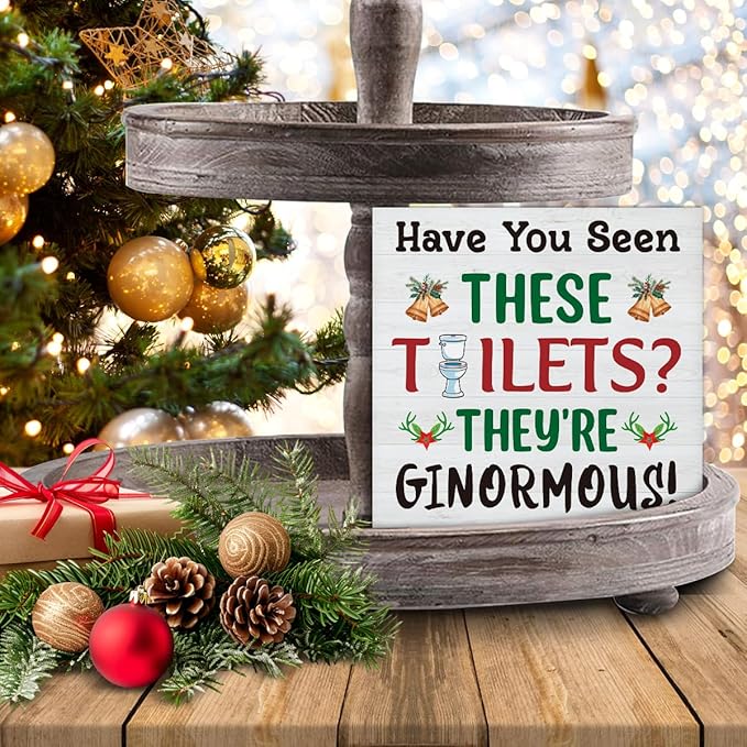 Christmas Bathroom Decorations - Funny Christmas Vacation Decor, Have You Seen These Toilets Wooden Signs, Home Decor for Desk Table Shelf 5 X 5 Inches