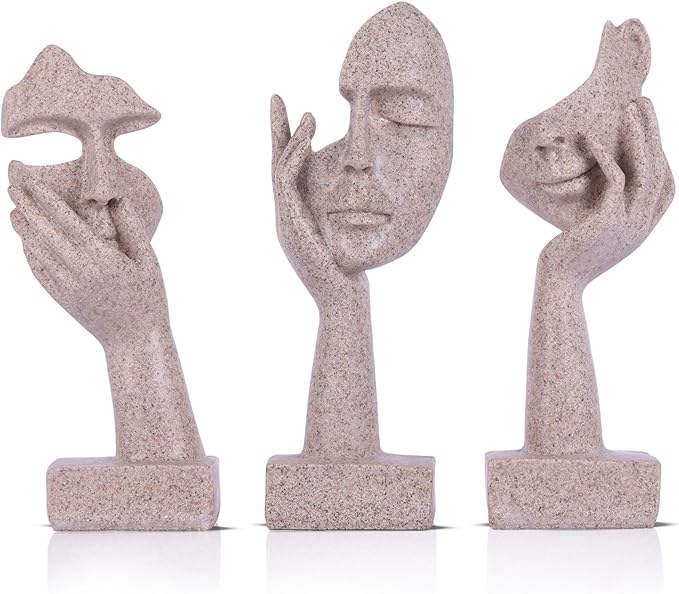 3 Pcs Thinker Small Statue Set - Art Resin Abstract Home Accent Figurines for Decor Woman Apartment Bookshelf Floating Shelf Coffee Table Office Desk Counter Decor (3 Pcs Sandstone, 6")
