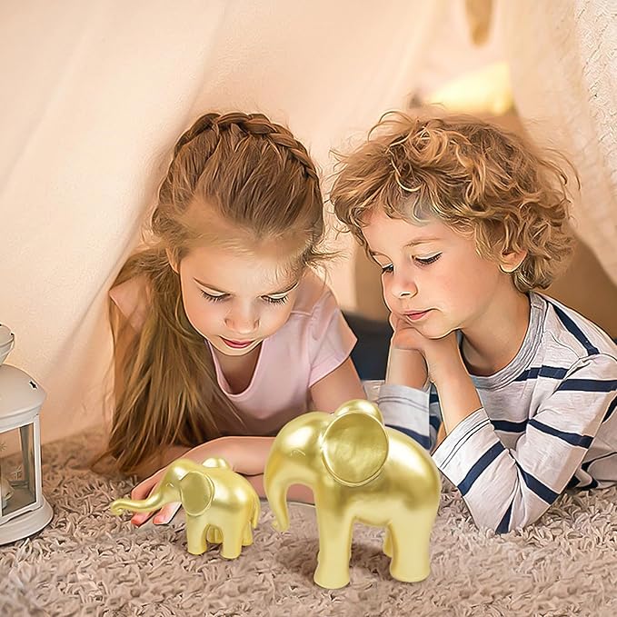 Elephant Figurines Gold Home Decor-Mom and Baby Elephant Statues,House Decorations Living Room,Modern Style Sculptures for Table Bookshelf Office Desktop TV Stand Decor,Gift for Women