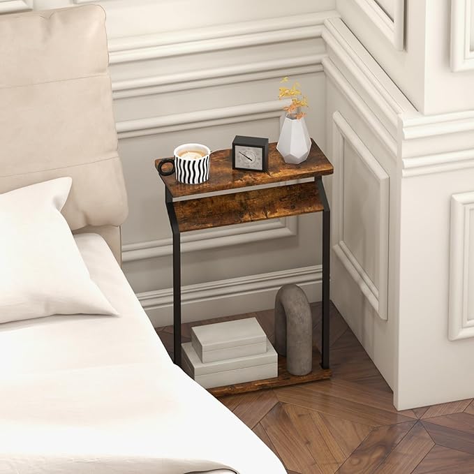 Livofloral Narrow Side Table for Small Spaces, End Table for Couch, Slim Couch Tray Tables, Skinny Thin End Tables for Living Room, Bedroom, Rustic Brown