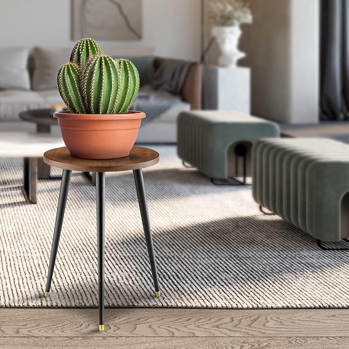Plant Stand Indoor, Mid Century Wood Plant Stand Plant Table for Flower Pots, Heavy Duty Metal Tall Plant Holder, Modern Home Decor Small Round Side End Table (11.8"x16")