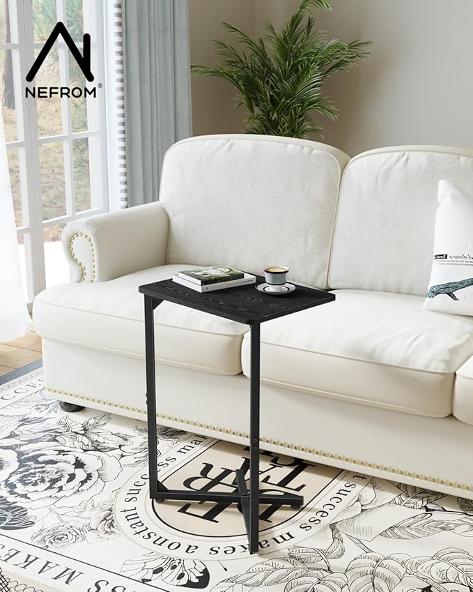 NEFROM C-Shaped End Table, Small Side Table for Couch, Sofa TV Tray Table for Living Room, Bedroom, Bedside ET-X-BKW1