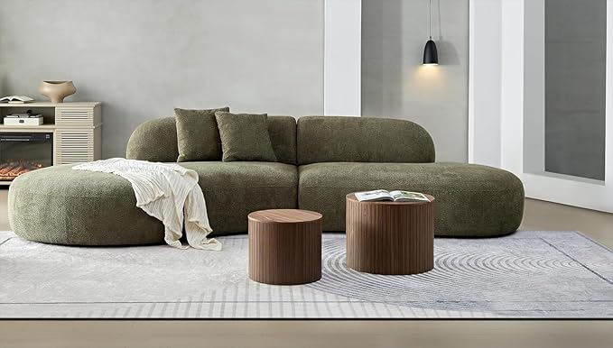 KEVINSPACE Small Coffee Table Nesting End Table Set of 2, Round Coffee Table with Storage Function Wood Side Table Circle Accent Tables for Small Spaces Living Room Bedroom Balcony Office Walnut