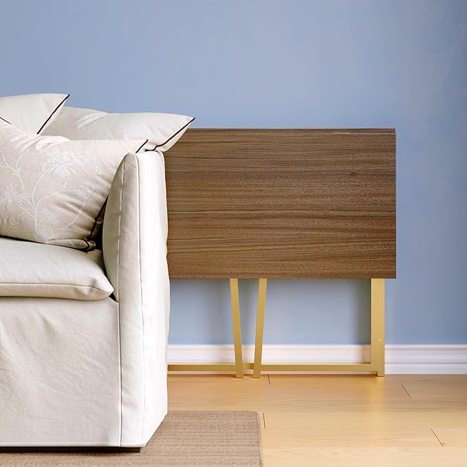 4NM 31.5" Small Folding Desk, Foldable Computer Home Office Desk, Study Writing Table for Small Space Saving Bedroom, Easy Assembly - Brown and Golden