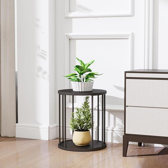 Plant Stand Indoor,small plant stool,Flower Pot Corner stand holder,Mid Century Heavy Duty Metal Tall Home Decor,Modern Round End Table,Small Rustic Display Stand for Living Room,Bedroom(Black,2 Packs)