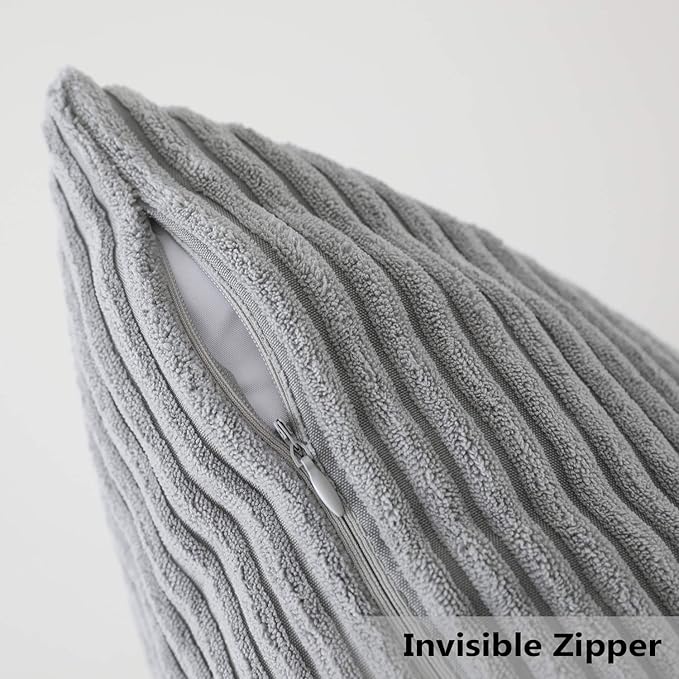 Home Brilliant Euro Shams 2 Pack Striped Soft Velvet Corduroy European Throw Pillow Sham for Sofa Couch Bench, 26x26 inch, Light Grey