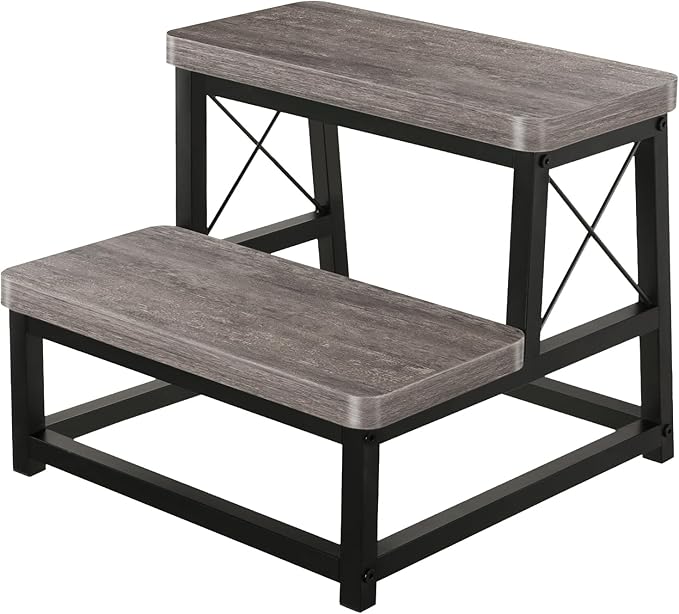 YINMIT Wooden Step Stool for Adults, 2 Tier Heavy Duty Step Stool for High Bed, Using for Bedroom, Living Room, Bathroom and Kitchen, Hold Up to 500 LBS