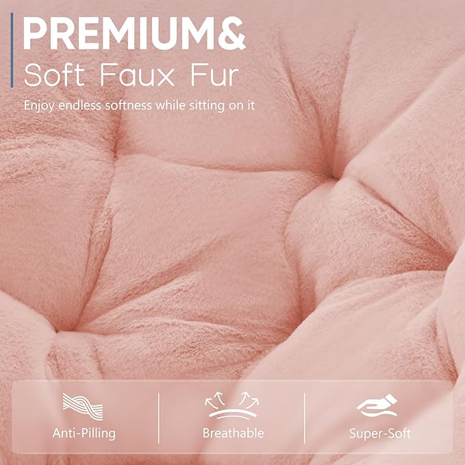 DUMOS Comfy Chair for Adults, Soft Faux Fur Folding Lounge for Bedroom Living Room Dorm Rooms Flexible Reading Chair for Teens, Large Size Foldable (Square-Pink)